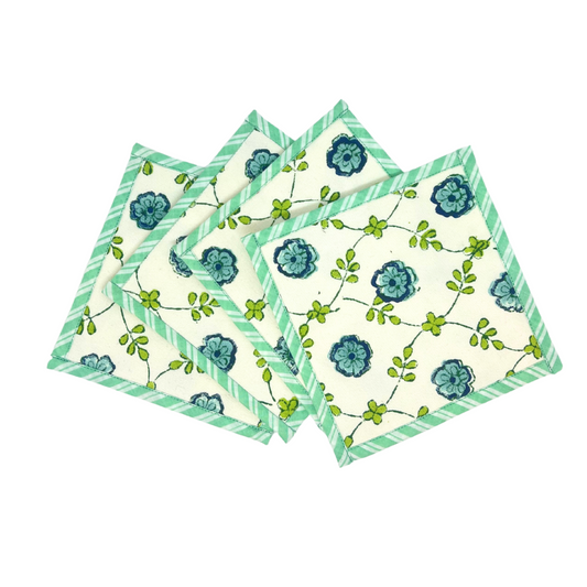 Green Orchid Canvas Coasters - (Set of 4)