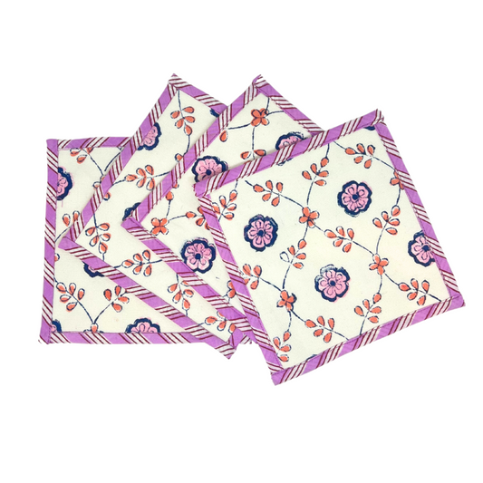 Pink Canvas Coasters - (Set of 4)